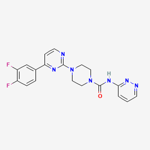 molecular formula C19H17F2N7O B611121 4-[4-(3,4-Difluorophenyl)-2-pyrimidinyl]-N-3-pyridazinyl-1-piperazinecarboxamide CAS No. 1143578-94-2