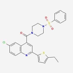 molecular formula C26H24ClN3O3S2 B6111227 6-chloro-2-(5-ethyl-2-thienyl)-4-{[4-(phenylsulfonyl)-1-piperazinyl]carbonyl}quinoline 