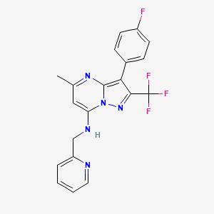 molecular formula C20H15F4N5 B6111241 3-(4-fluorophenyl)-5-methyl-N-(2-pyridinylmethyl)-2-(trifluoromethyl)pyrazolo[1,5-a]pyrimidin-7-amine 