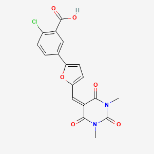 molecular formula C18H13ClN2O6 B6111308 2-chloro-5-{5-[(1,3-dimethyl-2,4,6-trioxotetrahydro-5(2H)-pyrimidinylidene)methyl]-2-furyl}benzoic acid 