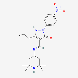 molecular formula C22H31N5O3 B6111357 2-(4-nitrophenyl)-5-propyl-4-{[(2,2,6,6-tetramethyl-4-piperidinyl)amino]methylene}-2,4-dihydro-3H-pyrazol-3-one 