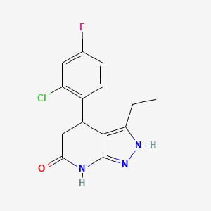 molecular formula C14H13ClFN3O B6111360 4-(2-chloro-4-fluorophenyl)-3-ethyl-1,4,5,7-tetrahydro-6H-pyrazolo[3,4-b]pyridin-6-one 