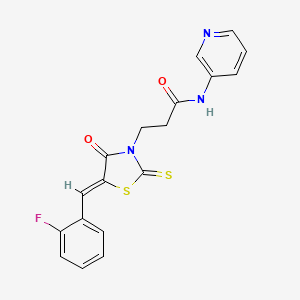 molecular formula C18H14FN3O2S2 B6111404 3-[5-(2-fluorobenzylidene)-4-oxo-2-thioxo-1,3-thiazolidin-3-yl]-N-3-pyridinylpropanamide 