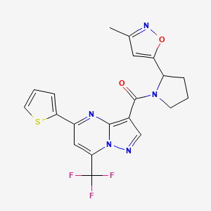 molecular formula C20H16F3N5O2S B6111416 3-{[2-(3-methyl-5-isoxazolyl)-1-pyrrolidinyl]carbonyl}-5-(2-thienyl)-7-(trifluoromethyl)pyrazolo[1,5-a]pyrimidine 