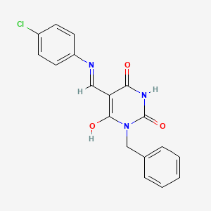 molecular formula C18H14ClN3O3 B6111423 1-benzyl-5-{[(4-chlorophenyl)amino]methylene}-2,4,6(1H,3H,5H)-pyrimidinetrione 