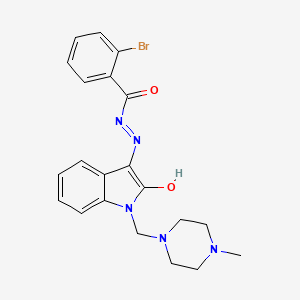 molecular formula C21H22BrN5O2 B6111442 2-bromo-N'-{1-[(4-methyl-1-piperazinyl)methyl]-2-oxo-1,2-dihydro-3H-indol-3-ylidene}benzohydrazide 