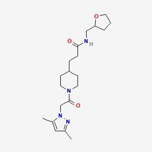 molecular formula C20H32N4O3 B6111454 3-{1-[(3,5-dimethyl-1H-pyrazol-1-yl)acetyl]-4-piperidinyl}-N-(tetrahydro-2-furanylmethyl)propanamide 