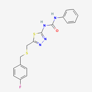 molecular formula C17H15FN4OS2 B6111528 N-(5-{[(4-fluorobenzyl)thio]methyl}-1,3,4-thiadiazol-2-yl)-N'-phenylurea 