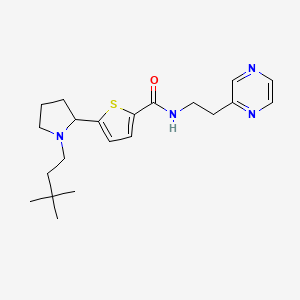 molecular formula C21H30N4OS B6111543 5-[1-(3,3-dimethylbutyl)-2-pyrrolidinyl]-N-[2-(2-pyrazinyl)ethyl]-2-thiophenecarboxamide 