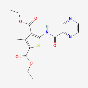molecular formula C16H17N3O5S B6111567 diethyl 3-methyl-5-[(2-pyrazinylcarbonyl)amino]-2,4-thiophenedicarboxylate 