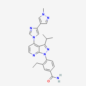 molecular formula C25H26N8O B611161 苯甲酰胺，3-乙基-4-[3-(1-甲基乙基)-4-[4-(1-甲基-1H-吡唑-4-基)-1H-咪唑-1-基]-1H-吡唑并[3,4-b]吡啶-1-基]- CAS No. 1260533-36-5