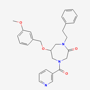 molecular formula C27H29N3O4 B6111621 6-[(3-methoxybenzyl)oxy]-1-(2-phenylethyl)-4-(3-pyridinylcarbonyl)-1,4-diazepan-2-one 