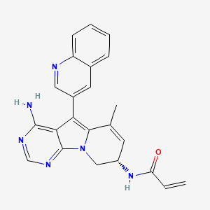 molecular formula C23H20N6O B611166 (S)-N-(4-氨基-6-甲基-5-(喹啉-3-基)-8,9-二氢嘧啶并[5,4-b]吲哚嗪-8-基)丙烯酰胺 CAS No. 1661854-97-2