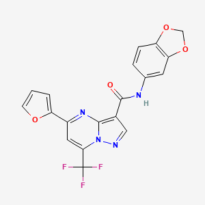 molecular formula C19H11F3N4O4 B6111676 N-1,3-benzodioxol-5-yl-5-(2-furyl)-7-(trifluoromethyl)pyrazolo[1,5-a]pyrimidine-3-carboxamide 