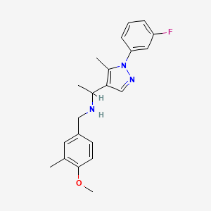 molecular formula C21H24FN3O B6111702 1-[1-(3-fluorophenyl)-5-methyl-1H-pyrazol-4-yl]-N-(4-methoxy-3-methylbenzyl)ethanamine 