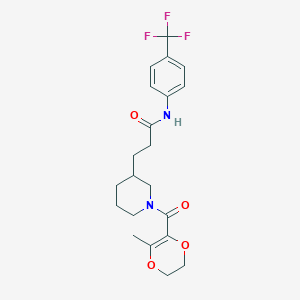 molecular formula C21H25F3N2O4 B6111740 3-{1-[(3-methyl-5,6-dihydro-1,4-dioxin-2-yl)carbonyl]-3-piperidinyl}-N-[4-(trifluoromethyl)phenyl]propanamide 
