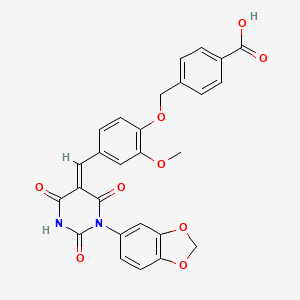 molecular formula C27H20N2O9 B6111757 4-[(4-{[1-(1,3-benzodioxol-5-yl)-2,4,6-trioxotetrahydro-5(2H)-pyrimidinylidene]methyl}-2-methoxyphenoxy)methyl]benzoic acid 