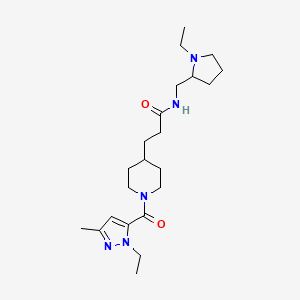 molecular formula C22H37N5O2 B6111854 3-{1-[(1-ethyl-3-methyl-1H-pyrazol-5-yl)carbonyl]-4-piperidinyl}-N-[(1-ethyl-2-pyrrolidinyl)methyl]propanamide 