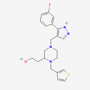 molecular formula C21H25FN4OS B6111928 2-[4-{[3-(3-fluorophenyl)-1H-pyrazol-4-yl]methyl}-1-(3-thienylmethyl)-2-piperazinyl]ethanol 