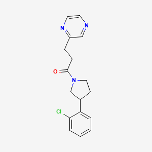 molecular formula C17H18ClN3O B6112325 2-{3-[3-(2-chlorophenyl)-1-pyrrolidinyl]-3-oxopropyl}pyrazine 