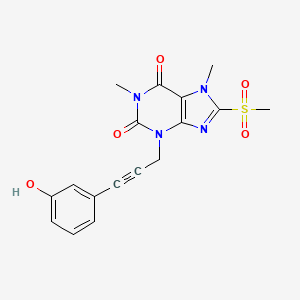 molecular formula C17H18N4O5S B611234 3-[3-(3-羟基苯基)丙-2-炔基]-1,7-二甲基-8-甲磺酰基嘌呤-2,6-二酮 CAS No. 2093393-05-4