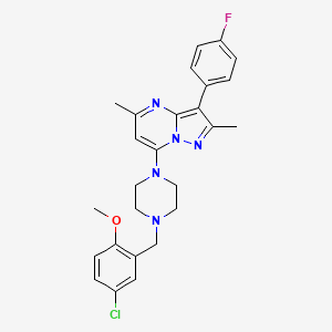 molecular formula C26H27ClFN5O B6112359 7-[4-(5-chloro-2-methoxybenzyl)-1-piperazinyl]-3-(4-fluorophenyl)-2,5-dimethylpyrazolo[1,5-a]pyrimidine 