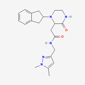 molecular formula C21H27N5O2 B6112377 2-[1-(2,3-dihydro-1H-inden-2-yl)-3-oxo-2-piperazinyl]-N-[(1,5-dimethyl-1H-pyrazol-3-yl)methyl]acetamide 