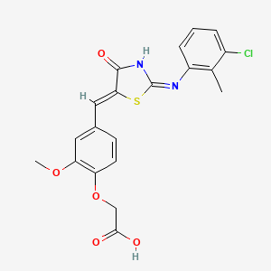 molecular formula C20H17ClN2O5S B6112410 [4-({2-[(3-chloro-2-methylphenyl)imino]-4-oxo-1,3-thiazolidin-5-ylidene}methyl)-2-methoxyphenoxy]acetic acid 
