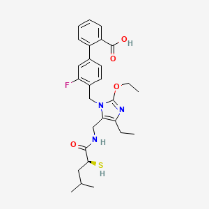 molecular formula C28H34FN3O4S B611266 4'-{2-乙氧基-4-乙基-5-[((S)-2-巯基-4-甲基戊酰氨基)甲基]咪唑-1-基甲基}-3'-氟联苯-2-甲酸 CAS No. 1073549-10-6