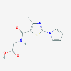 molecular formula C11H11N3O3S B6112677 N-{[4-methyl-2-(1H-pyrrol-1-yl)-1,3-thiazol-5-yl]carbonyl}glycine 