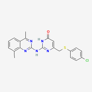 molecular formula C21H18ClN5OS B6112688 6-{[(4-chlorophenyl)thio]methyl}-2-[(4,8-dimethyl-2-quinazolinyl)amino]-4(3H)-pyrimidinone 