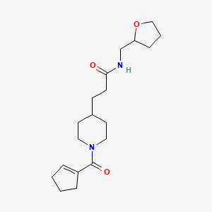 molecular formula C19H30N2O3 B6112720 3-[1-(1-cyclopenten-1-ylcarbonyl)-4-piperidinyl]-N-(tetrahydro-2-furanylmethyl)propanamide 