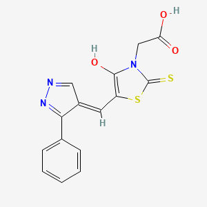 molecular formula C15H11N3O3S2 B6112763 {4-oxo-5-[(3-phenyl-1H-pyrazol-4-yl)methylene]-2-thioxo-1,3-thiazolidin-3-yl}acetic acid 