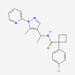 molecular formula C22H23ClN4O B6112781 1-(4-chlorophenyl)-N-{1-[5-methyl-1-(2-pyridinyl)-1H-pyrazol-4-yl]ethyl}cyclobutanecarboxamide 