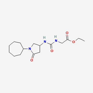 molecular formula C16H27N3O4 B6112789 ethyl N-{[(1-cycloheptyl-5-oxo-3-pyrrolidinyl)amino]carbonyl}glycinate 