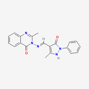 molecular formula C20H17N5O2 B6112791 2-methyl-3-{[(3-methyl-5-oxo-1-phenyl-1,5-dihydro-4H-pyrazol-4-ylidene)methyl]amino}-4(3H)-quinazolinone 