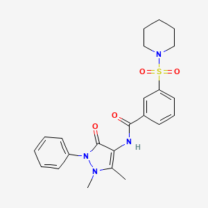 molecular formula C23H26N4O4S B6112860 N-(1,5-dimethyl-3-oxo-2-phenyl-2,3-dihydro-1H-pyrazol-4-yl)-3-(1-piperidinylsulfonyl)benzamide 