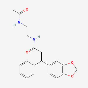 molecular formula C20H22N2O4 B6112891 N-[2-(acetylamino)ethyl]-3-(1,3-benzodioxol-5-yl)-3-phenylpropanamide 