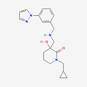 molecular formula C20H26N4O2 B6112902 1-(cyclopropylmethyl)-3-hydroxy-3-({[3-(1H-pyrazol-1-yl)benzyl]amino}methyl)-2-piperidinone 