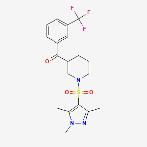 molecular formula C19H22F3N3O3S B6112920 [3-(trifluoromethyl)phenyl]{1-[(1,3,5-trimethyl-1H-pyrazol-4-yl)sulfonyl]-3-piperidinyl}methanone 