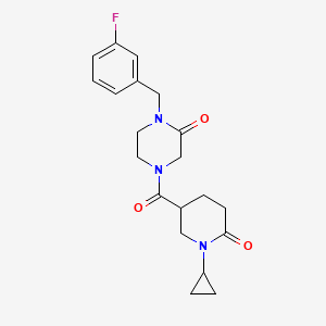 molecular formula C20H24FN3O3 B6112936 4-[(1-cyclopropyl-6-oxo-3-piperidinyl)carbonyl]-1-(3-fluorobenzyl)-2-piperazinone 