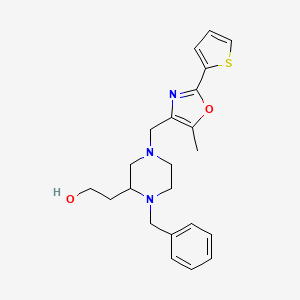 molecular formula C22H27N3O2S B6113019 2-(1-benzyl-4-{[5-methyl-2-(2-thienyl)-1,3-oxazol-4-yl]methyl}-2-piperazinyl)ethanol 