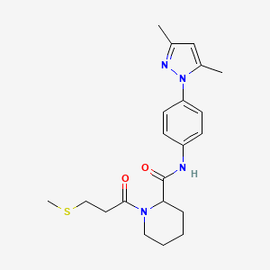 N-[4-(3,5-dimethyl-1H-pyrazol-1-yl)phenyl]-1-[3-(methylthio)propanoyl]-2-piperidinecarboxamide