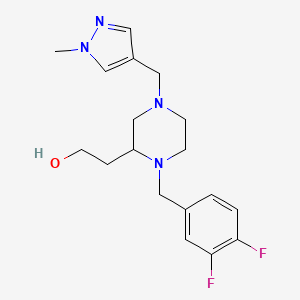 molecular formula C18H24F2N4O B6113199 2-{1-(3,4-difluorobenzyl)-4-[(1-methyl-1H-pyrazol-4-yl)methyl]-2-piperazinyl}ethanol 