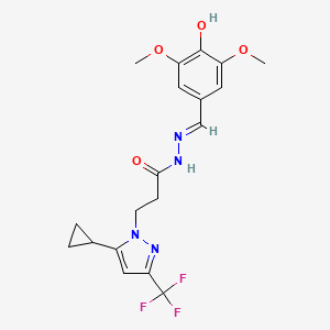molecular formula C19H21F3N4O4 B6113302 3-[5-cyclopropyl-3-(trifluoromethyl)-1H-pyrazol-1-yl]-N'-(4-hydroxy-3,5-dimethoxybenzylidene)propanohydrazide 