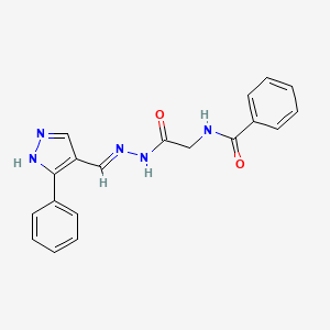 molecular formula C19H17N5O2 B6113397 N-(2-oxo-2-{2-[(3-phenyl-1H-pyrazol-4-yl)methylene]hydrazino}ethyl)benzamide 