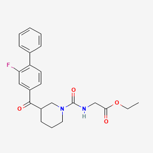 molecular formula C23H25FN2O4 B6113459 ethyl N-({3-[(2-fluoro-4-biphenylyl)carbonyl]-1-piperidinyl}carbonyl)glycinate 