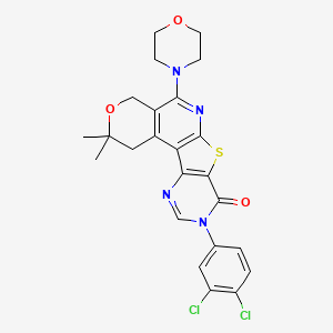 molecular formula C24H22Cl2N4O3S B6113519 9-(3,4-dichlorophenyl)-2,2-dimethyl-5-(4-morpholinyl)-1,4-dihydro-2H-pyrano[4'',3'':4',5']pyrido[3',2':4,5]thieno[3,2-d]pyrimidin-8(9H)-one 