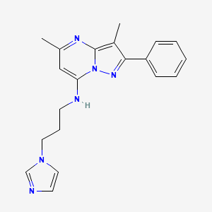 molecular formula C20H22N6 B6113664 N-[3-(1H-imidazol-1-yl)propyl]-3,5-dimethyl-2-phenylpyrazolo[1,5-a]pyrimidin-7-amine 