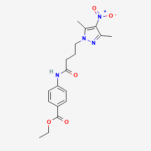 molecular formula C18H22N4O5 B6113689 ethyl 4-{[4-(3,5-dimethyl-4-nitro-1H-pyrazol-1-yl)butanoyl]amino}benzoate 